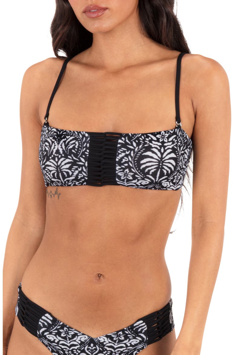 Ikat Palm Bandeau Bikini Top, Main, color, BLACK / COCONUT
