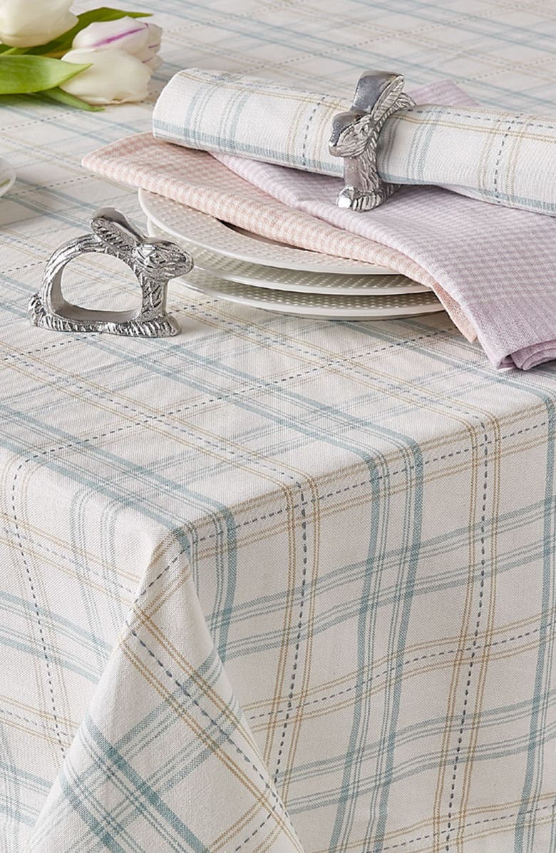 Design Imports Cottontail Garden Plaid Tablecloth, Alternate, color, White