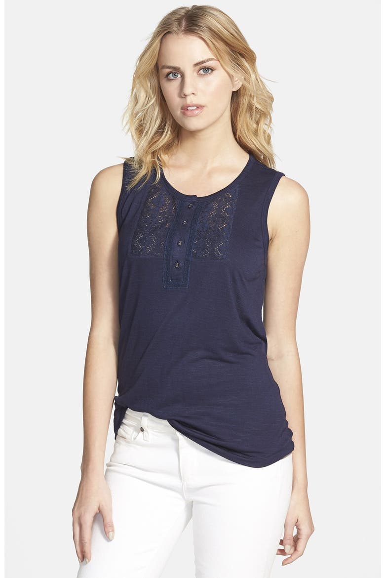 Lace Bib Henley Top, Main, color, NAVY PEACOAT