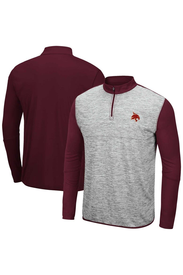Men's Colosseum Heather Gray/Maroon Texas State Bobcats Prospect Quarter-Zip Jacket, Main, color, Heather Gray