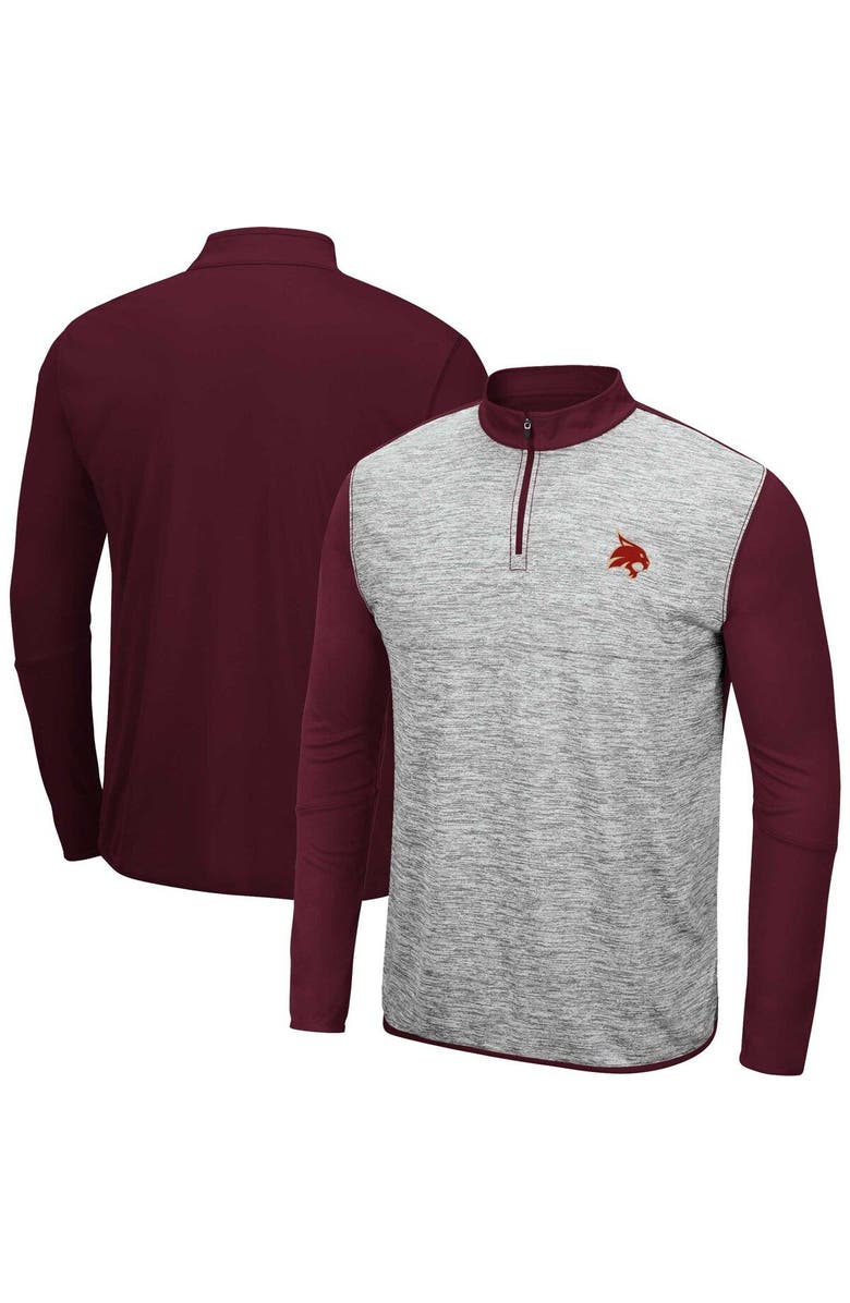 COLOSSEUM Men's Colosseum Heather Gray/Maroon Texas State Bobcats Prospect Quarter-Zip Jacket, Main, color,