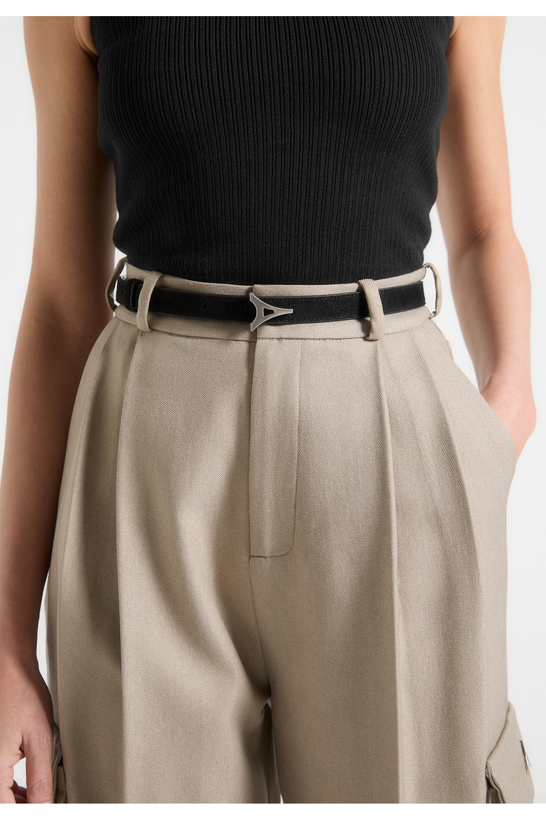 Leonie Slim Suede Belt With Gold Hardware, Alternate, color, Black