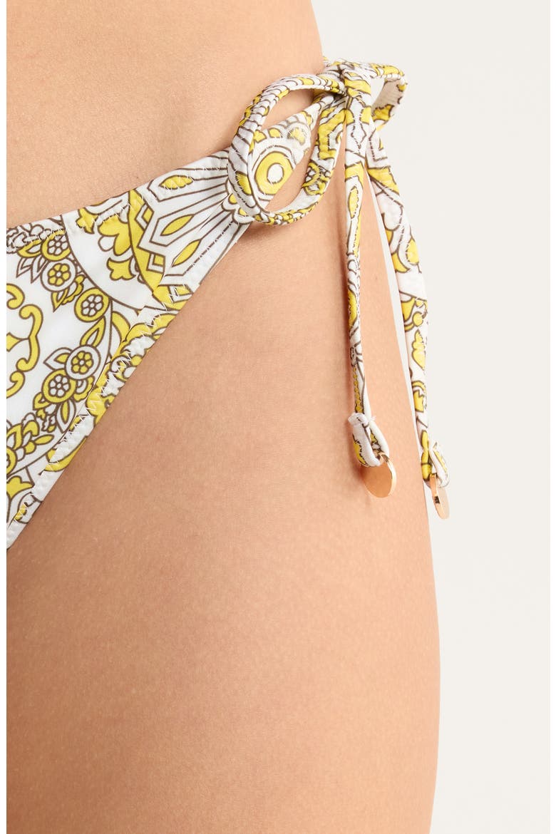 Benni Print Side Tie Bikini Bottoms, Alternate, color, SUNGLOW COMBO