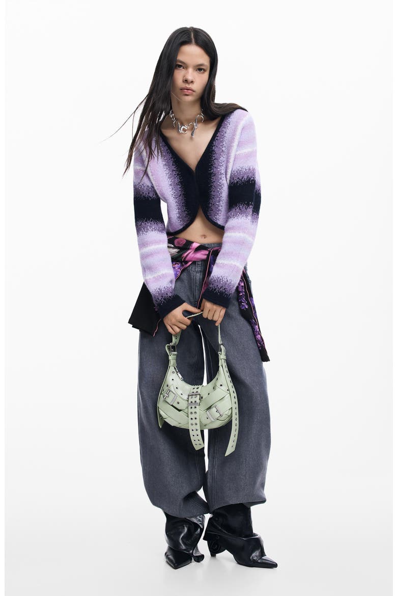 Absract Print Crop Cardigan, Alternate, color, PURPLE MULTI