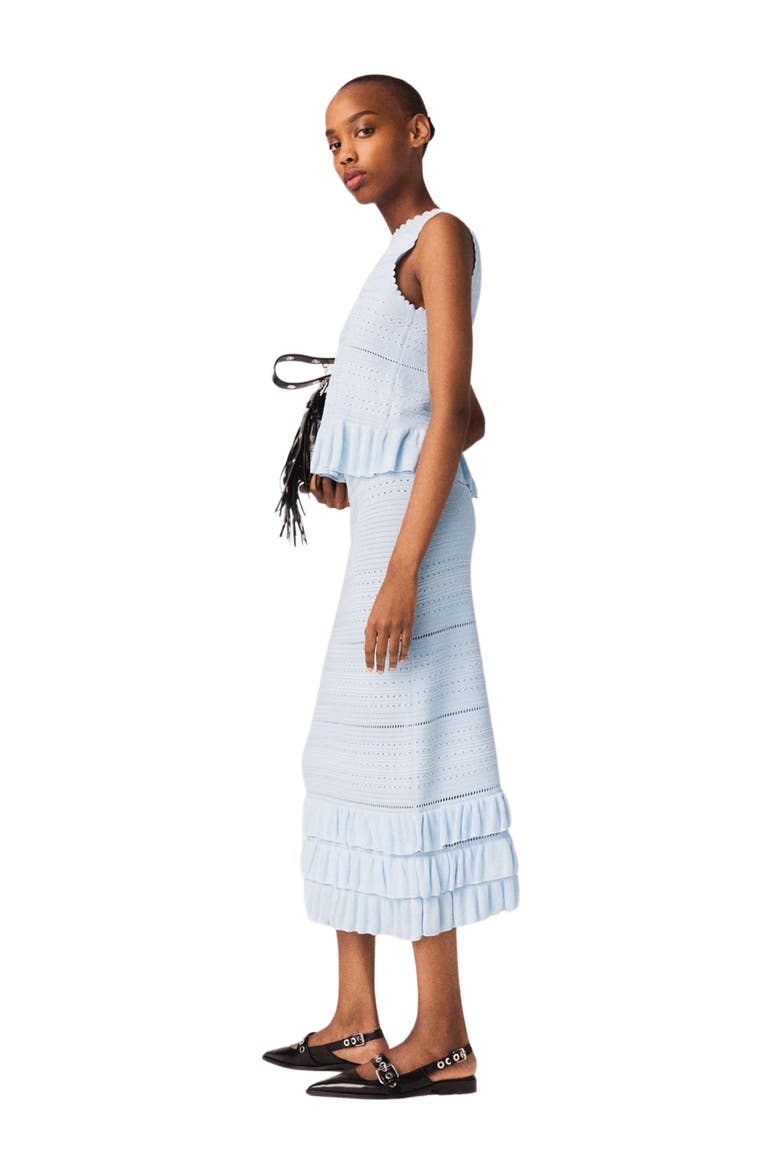 Long ruffled knit skirt, Alternate, color, Blue sky