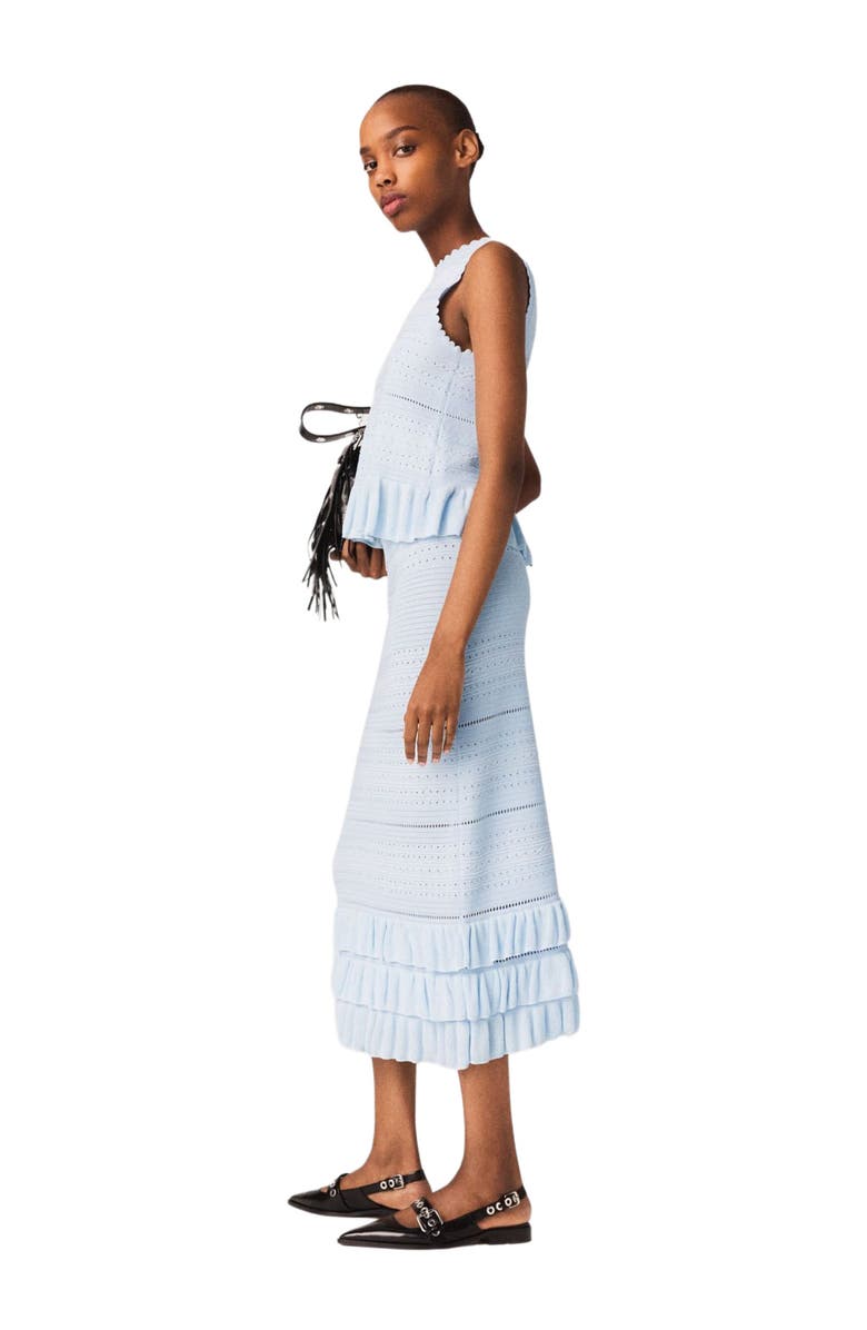 maje Long ruffled knit skirt, Alternate, color, Blue Sky