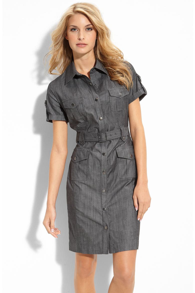 Chambray Shirtdress, Main, color, BLACK