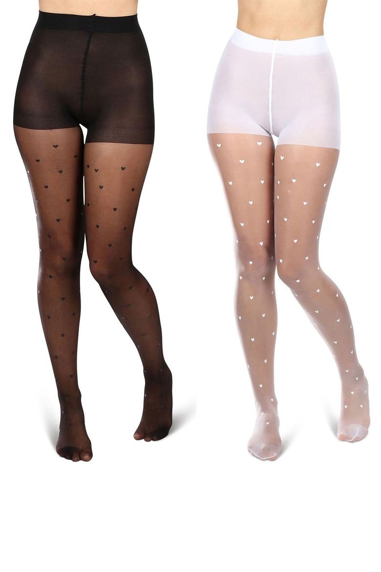 Mini Heart Assorted 2-Pack Sheer Tights, Alternate, color, BLACK-WHITE