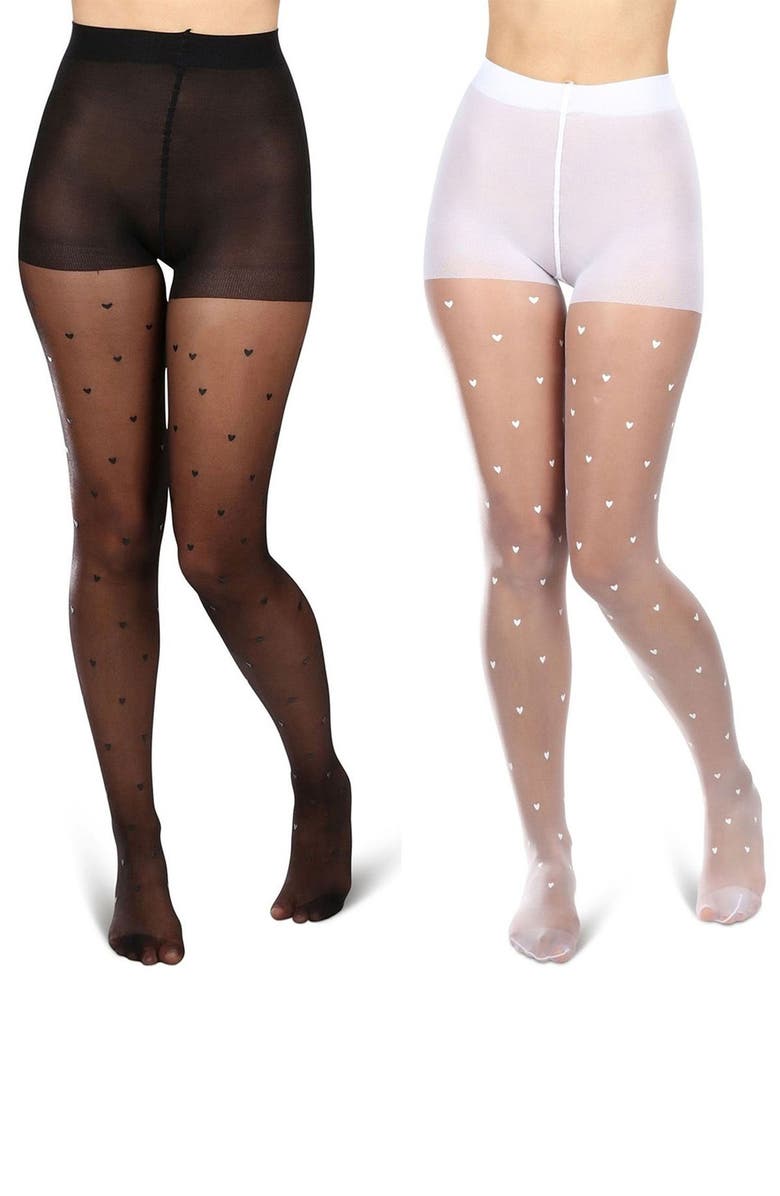 MeMoi Mini Heart Assorted 2-Pack Sheer Tights, Alternate, color, Black-White