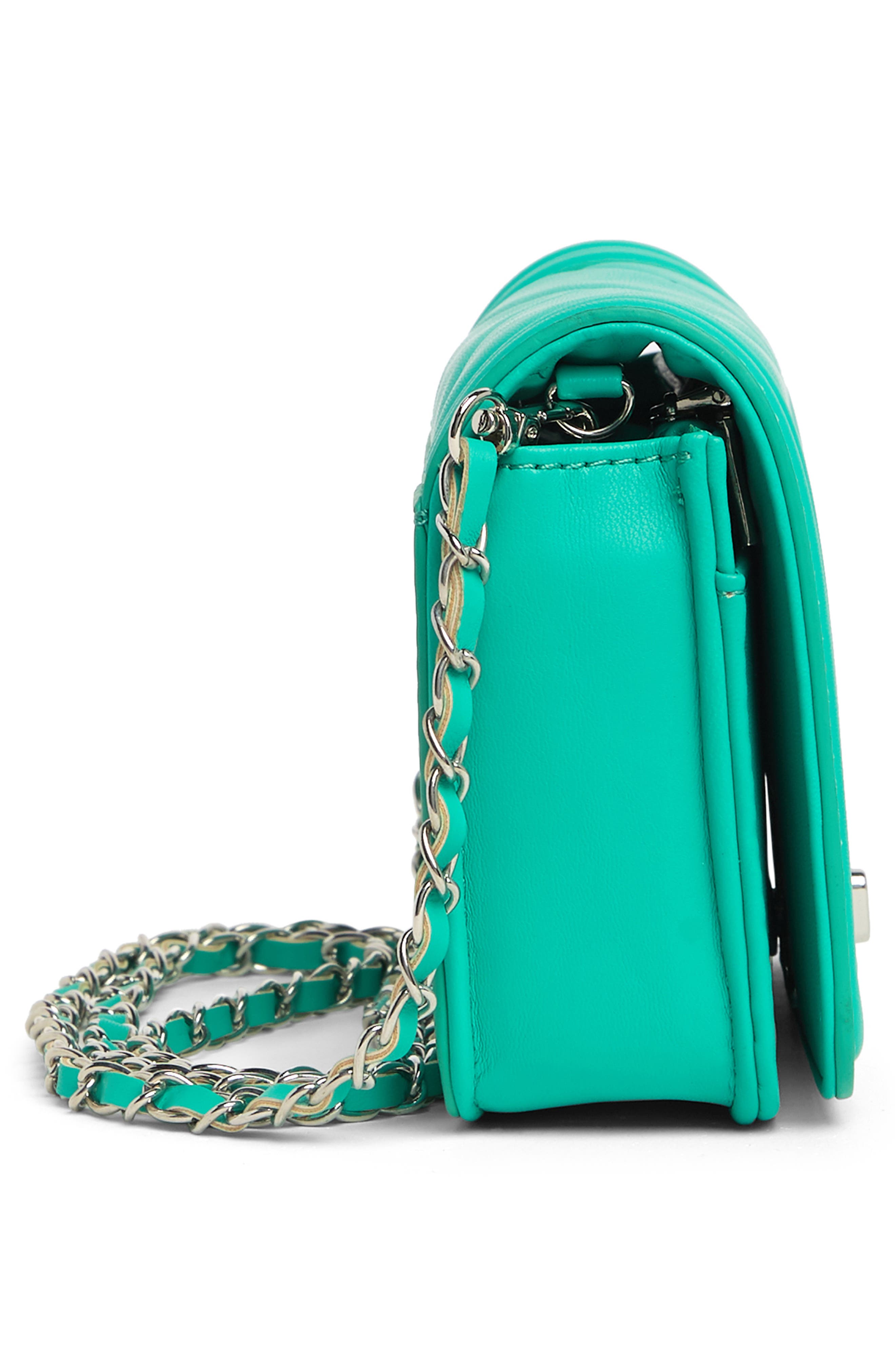 Badgley Mischka Collection Small Chevron Quilted Crossbody Bag, Alternate, color, Green