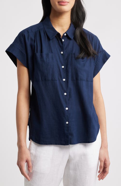 CASLONR CASLON(R) LINEN BLEND SHORT SLEEVE BUTTON-UP SHIRT