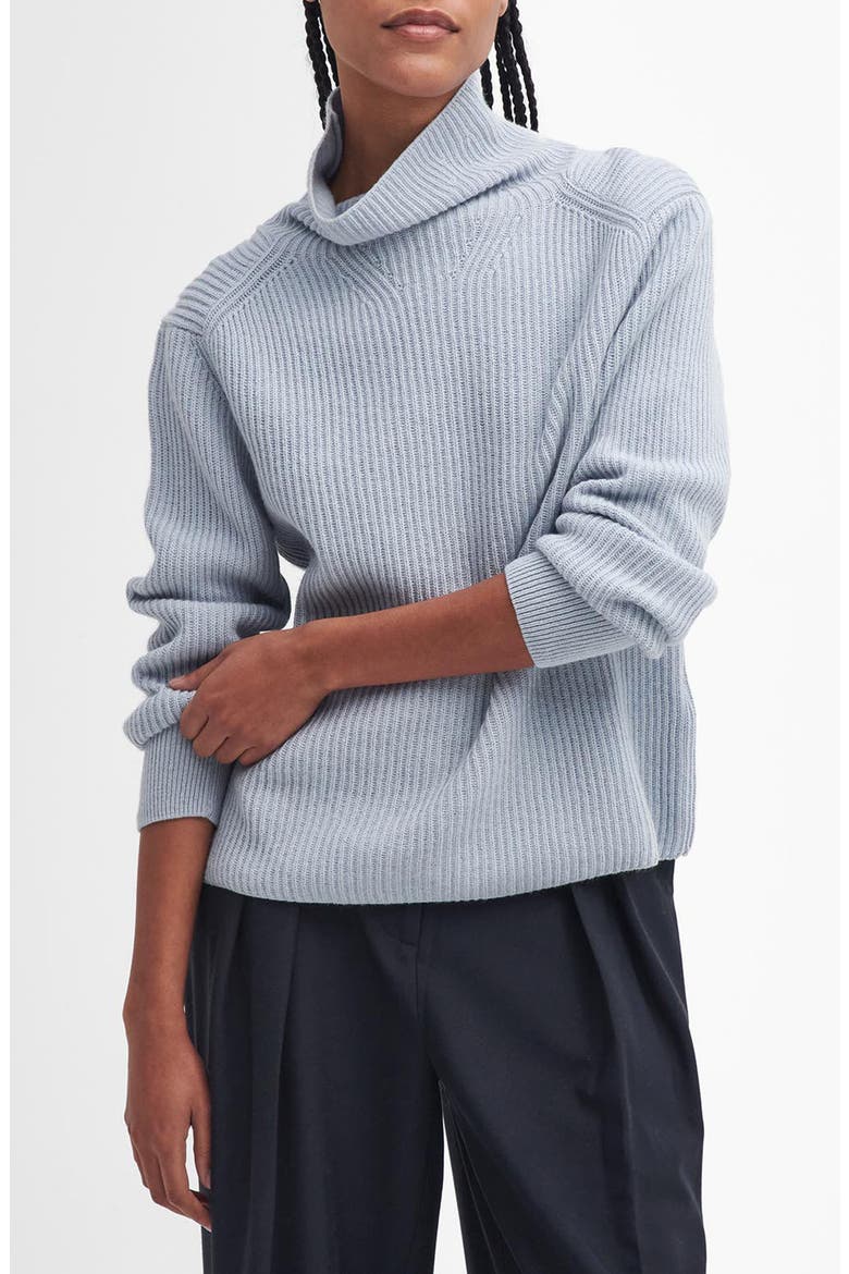 Nora Cotton & Wool Rib Funnel Neck Sweater, Main, color, PEARL BLUE