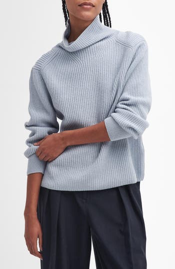 Barbour Nora Cotton & Wool Rib Funnel Neck Sweater In Blue