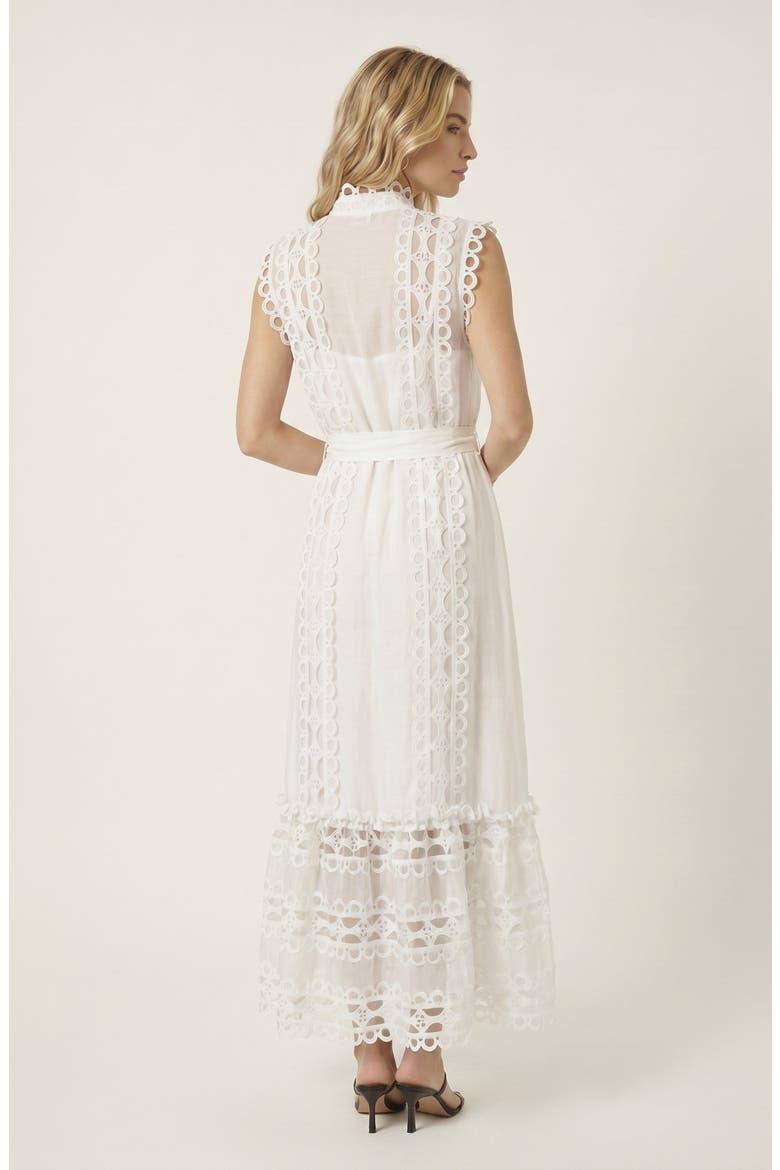 Sleeveless High Neck Lace Overlay Dress, Alternate, color, White