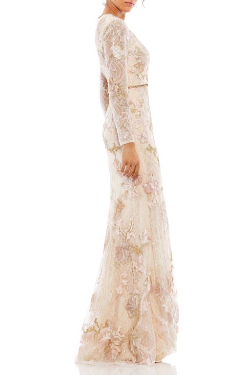 Mac Duggal Floral Embroidered Lace Trumpet Gown In Blush