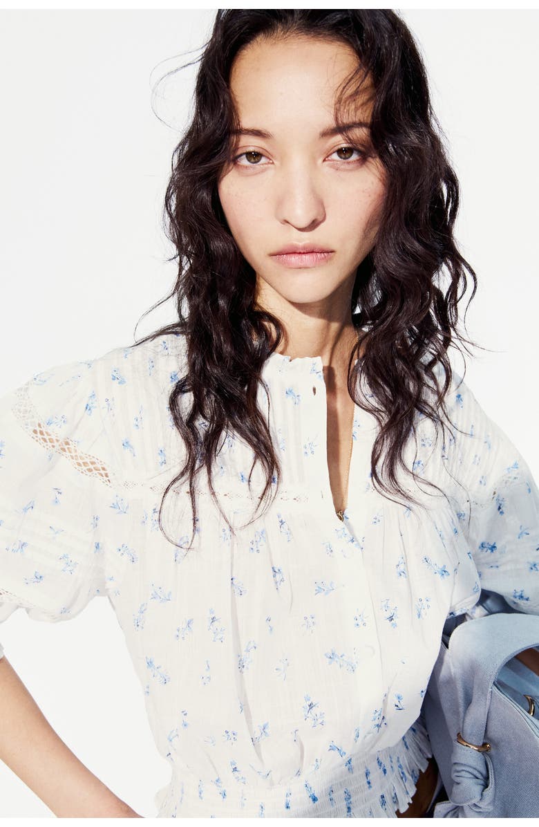H&M Pintucked cotton blouse, Alternate, color, White/Floral