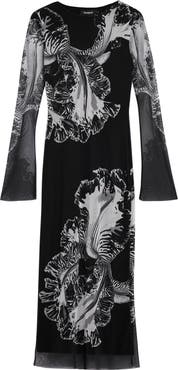 Desigual Floral Print Long Sleeve Midi Dress