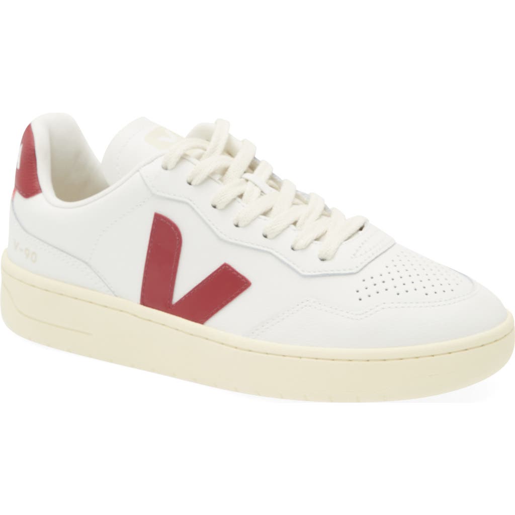 Veja V-90 Panelled Leather Sneakers In Extra-white Marsala