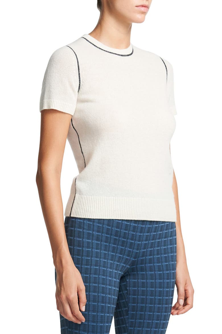 Basic Short Sleeve Cashmere Sweater, Alternate, color, IVORY/ BLACK - C74
