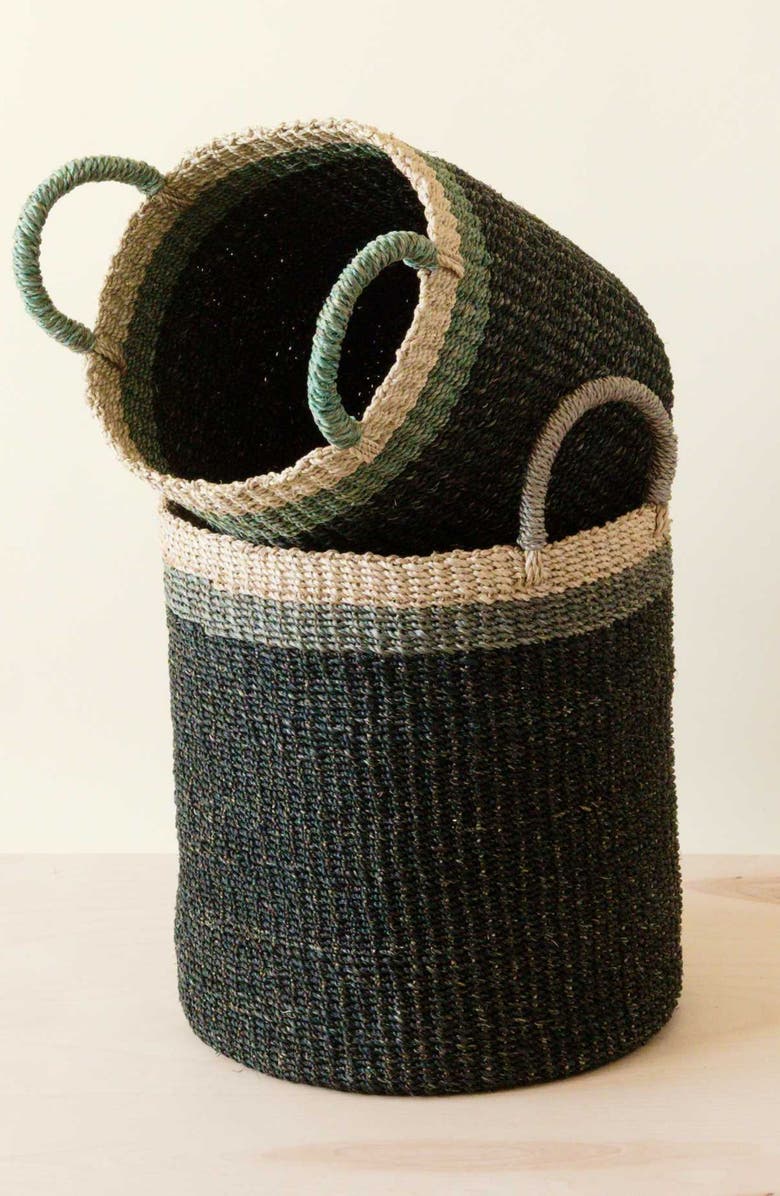 LIKHA Cylinder Floor Basket with Handles, Set of 2, Alternate, color, Black