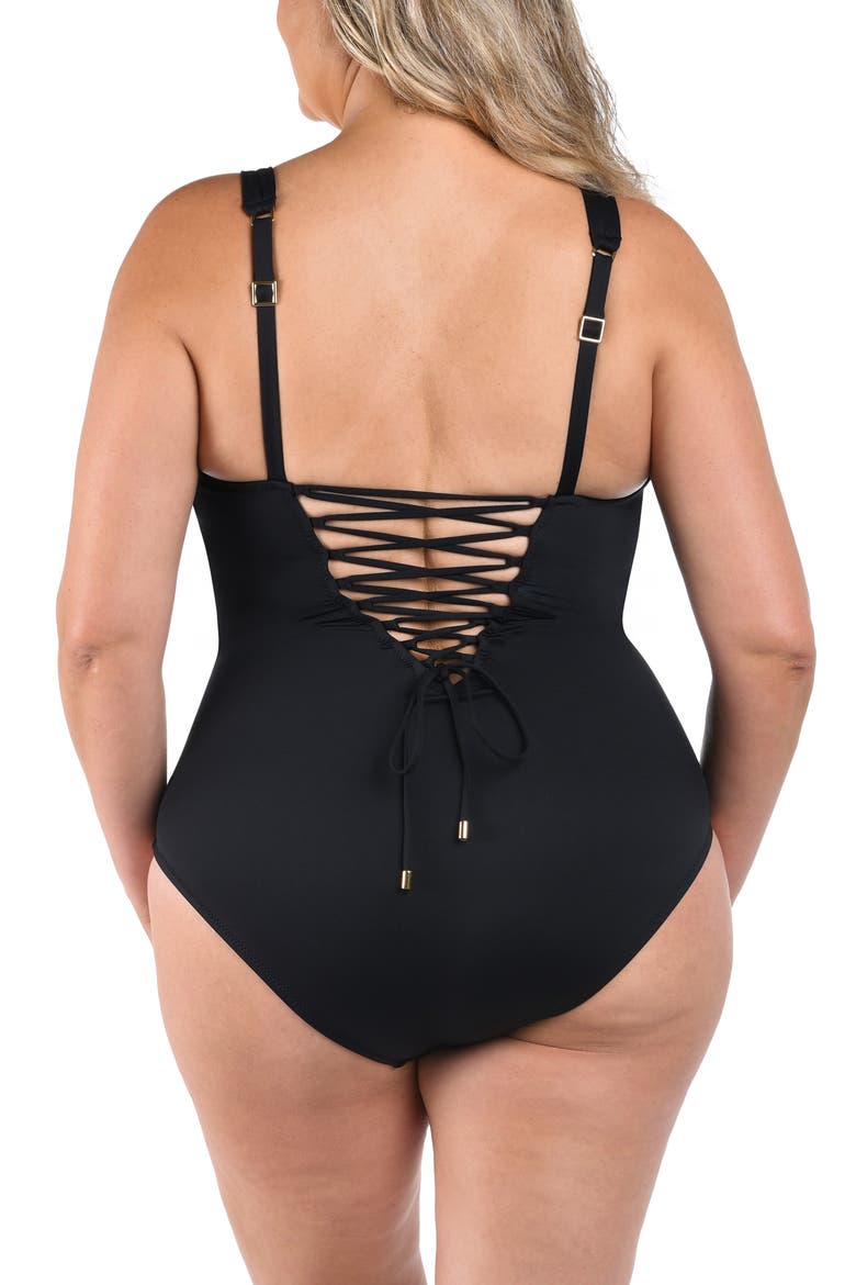 Luxe Square Neck One-Piece Swimsuit, Alternate, color, BLACK