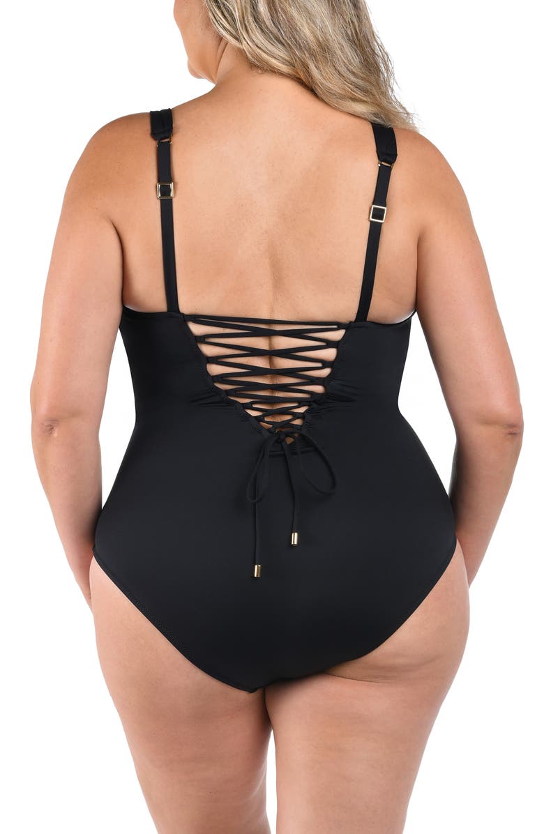 La Blanca Luxe Square Neck One-Piece Swimsuit, Alternate, color, Black
