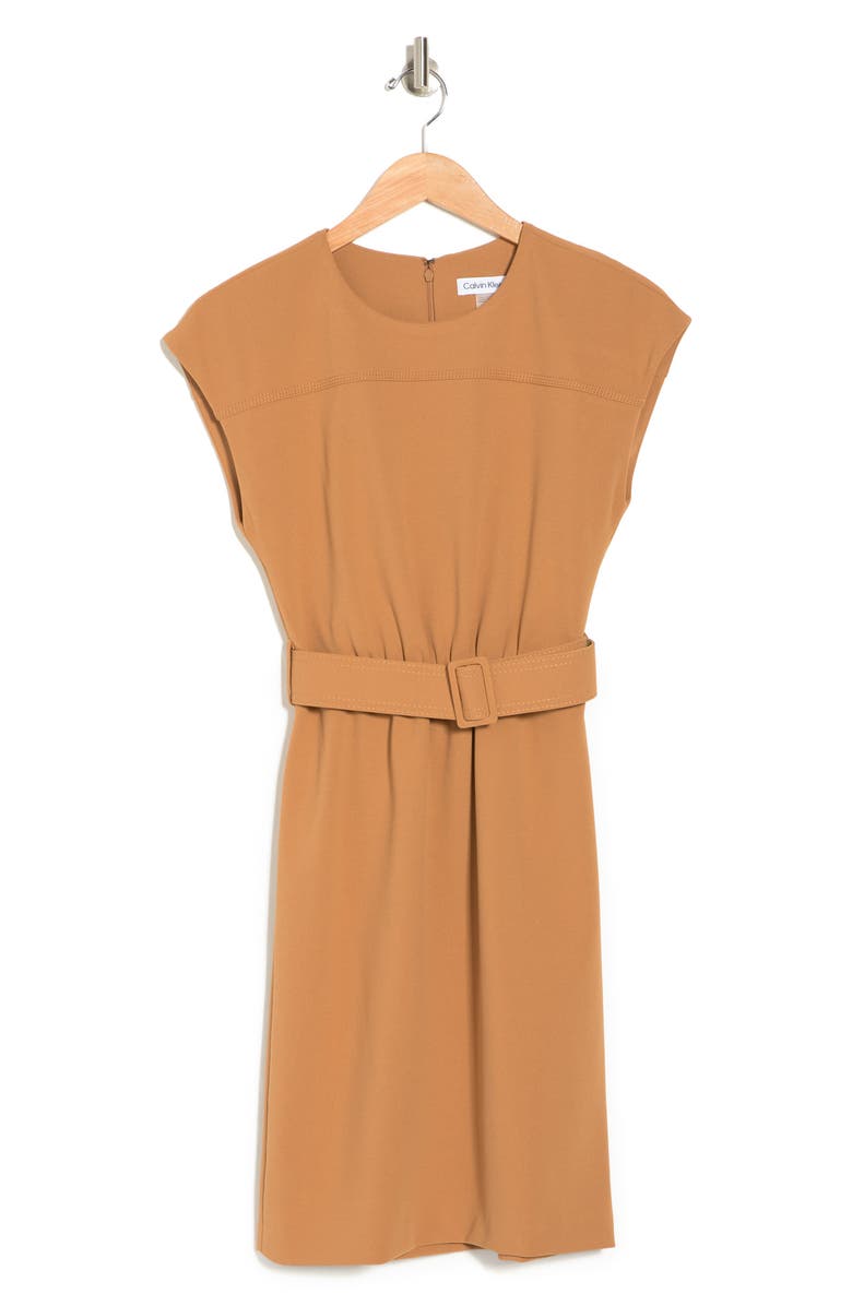 Calvin Klein Cap Sleeve Belted Sheath Dress, Alternate, color, 