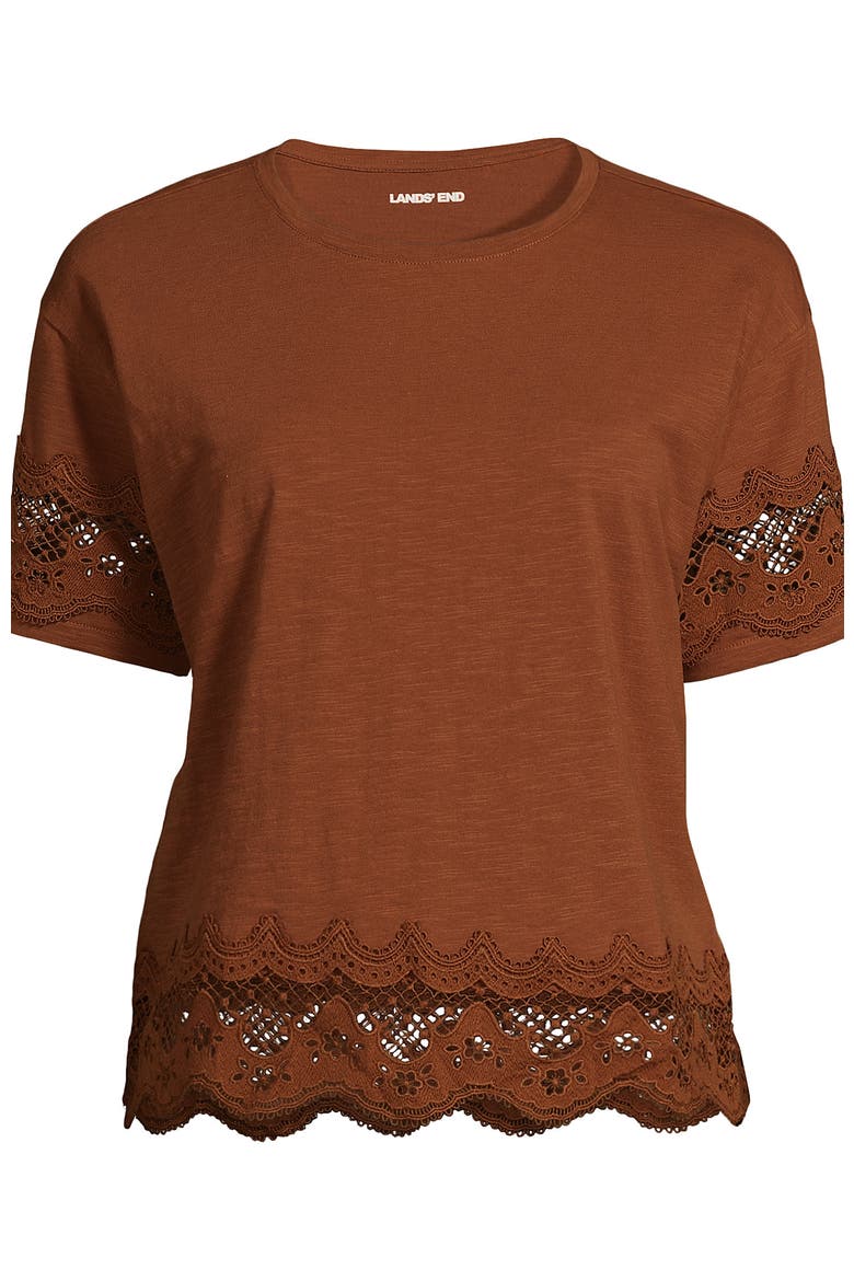 Short Sleeve Slub Jersey Cutwork T-Shirt, Alternate, color, Rich Ginger Brown