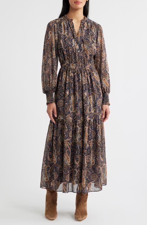 Boho Paisley Long Sleeve Maxi Dress