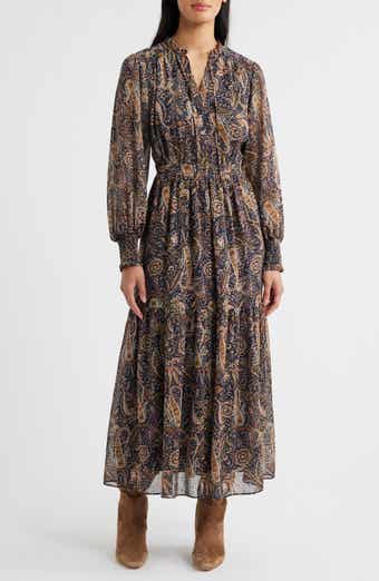 Sam Edelman Boho Paisley Long Sleeve Maxi Dress