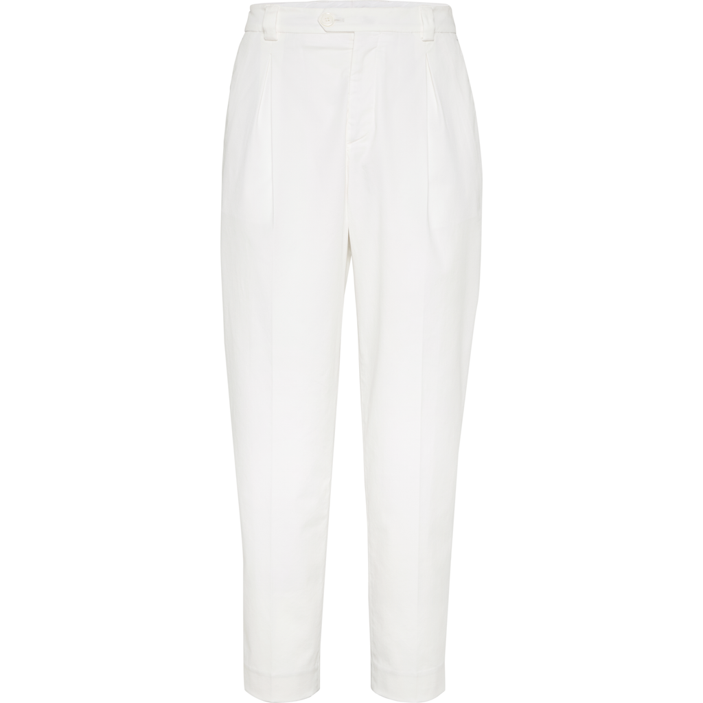Brunello Cucinelli Comfort Gabardine Tapered Trousers In Snow