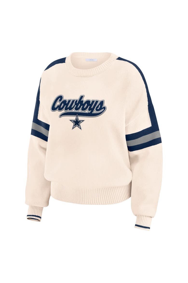 Women's WEAR by Erin Andrews  Cream Dallas Cowboys Stripe Pullover Sweater, Alternate, color, Cream