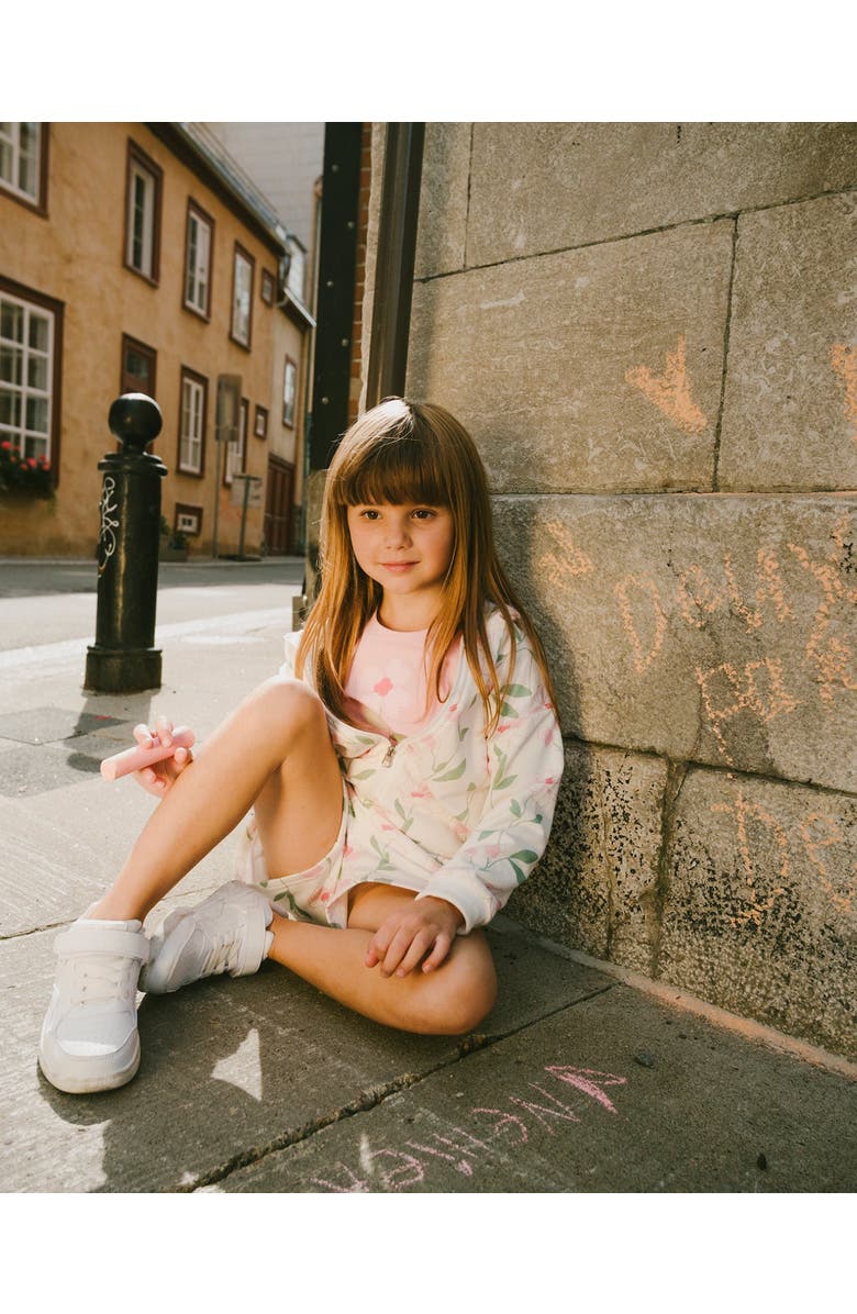 Deux par Deux French Terry Drawstring Waist Flowers Shorts, Alternate, color, Off White Printed Flowers