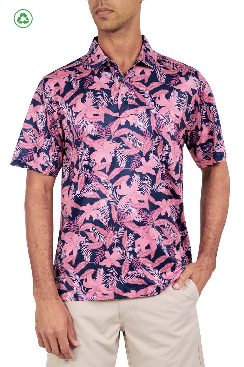 Regular Fit Tropical Floral Print Recycled Performance Golf Polo, Main, color, PINK