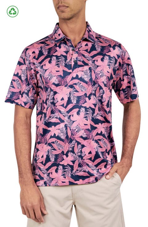 Regular Fit Tropical Floral Print Recycled Performance Golf Polo