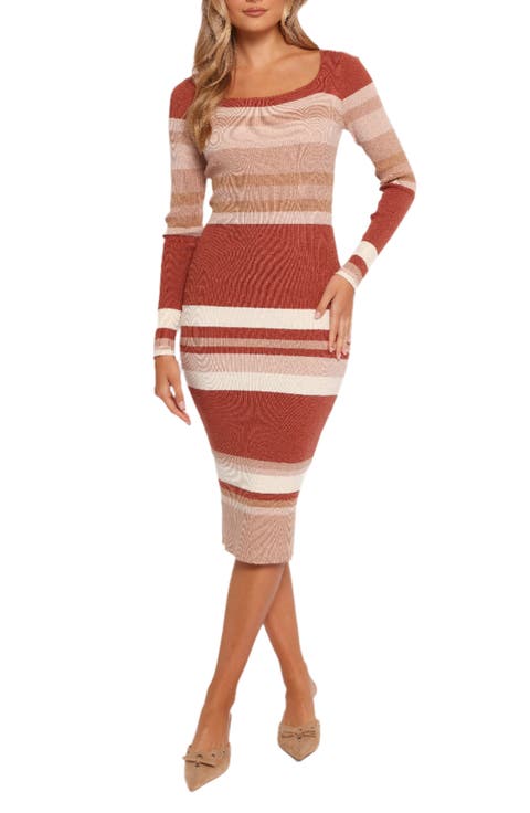 striple long sleeves linen dress women 4828