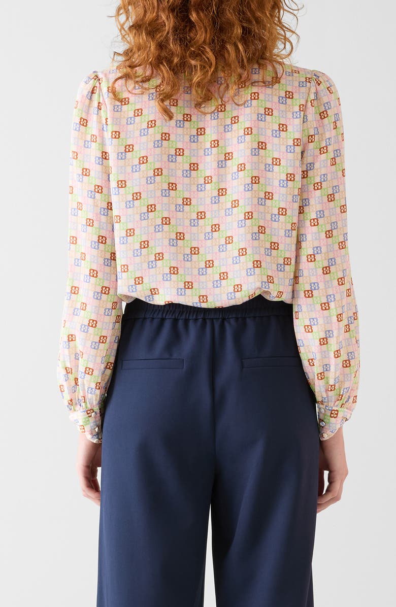 LK Bennett Mari Print Twist Cuff Silk Shirt, Alternate, color, White Multi