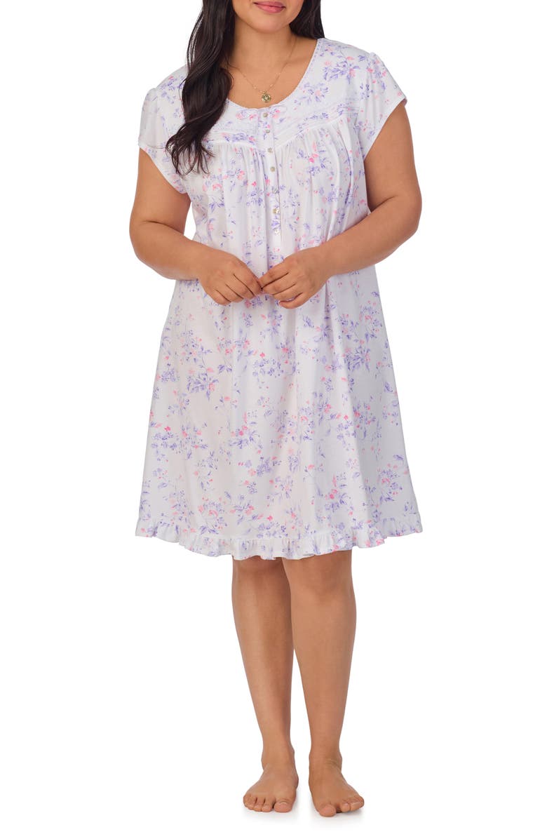 Eileen West Floral Cap Sleeve Short Cotton Jersey Nightgown, Main, color, 