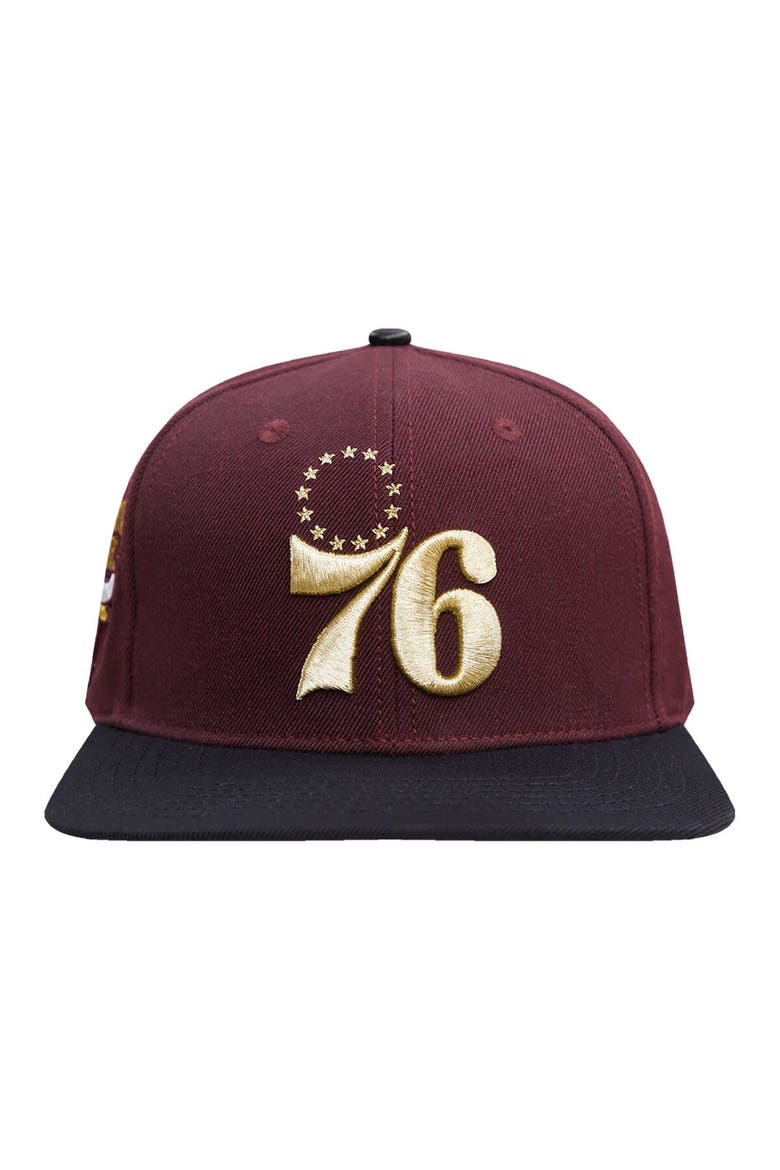 Men's Pro Standard Maroon/Black Philadelphia 76ers Gold Rush 2-Tone Snapback Hat, Alternate, color, Maroon