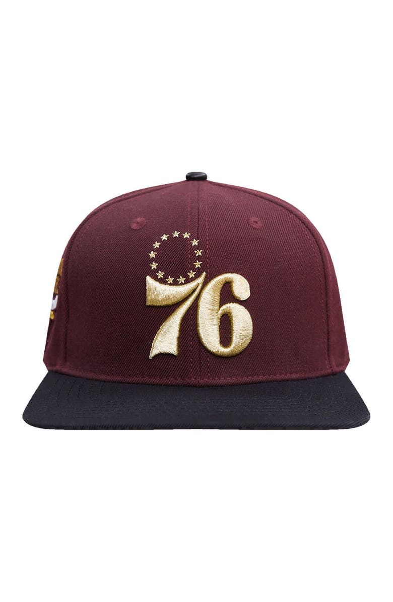 PRO STANDARD Men's Pro Standard Maroon/Black Philadelphia 76ers Gold Rush 2-Tone Snapback Hat, Alternate, color, 