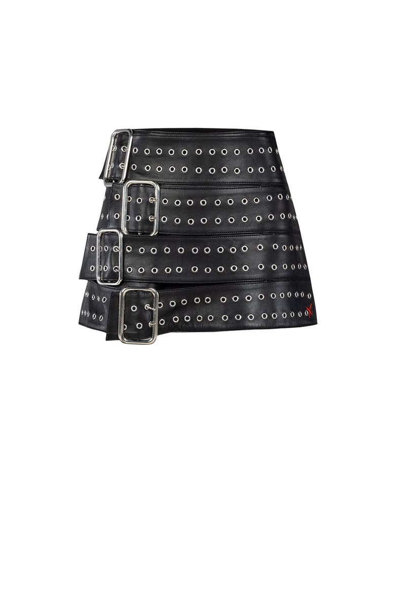 Birdeye Leather Skirt, Main, color, black