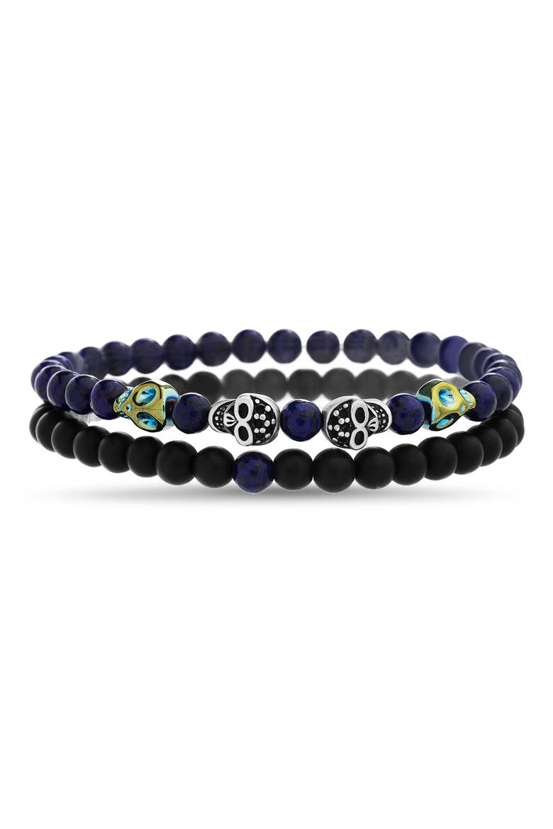 Set of 2 Two-Tone Skull Bracelets, Main, color, MULTI