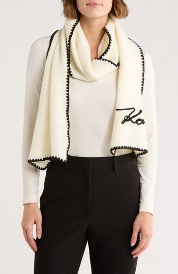 Karl Lagerfeld Paris Whipstitch Logo Scarf In White