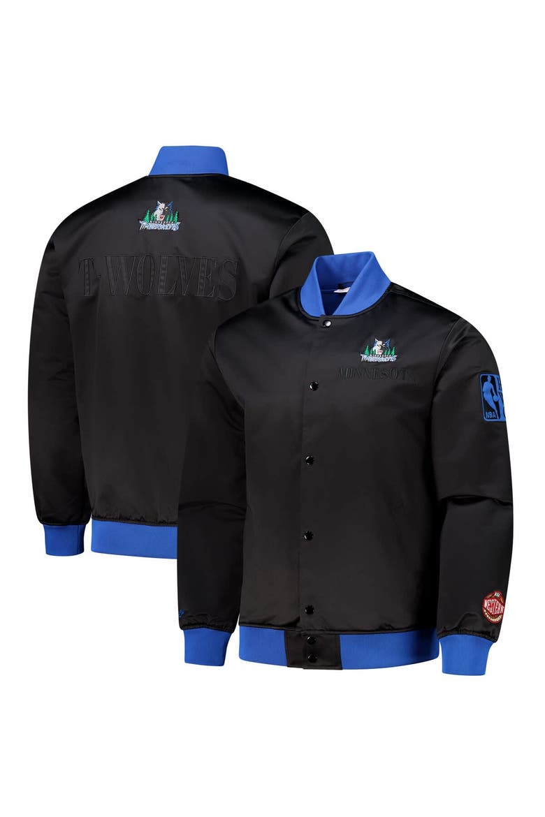 Men's Mitchell & Ness Black Minnesota Timberwolves Hardwood Classics Team OG 3.0 Lightweight Satin Full-Snap Jacket, Alternate, color, Black