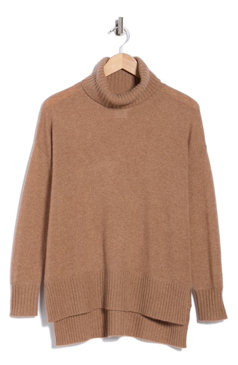 Magaschoni Cashmere Turtleneck Step Hem Sweater, Alternate, color, Toasted Brown