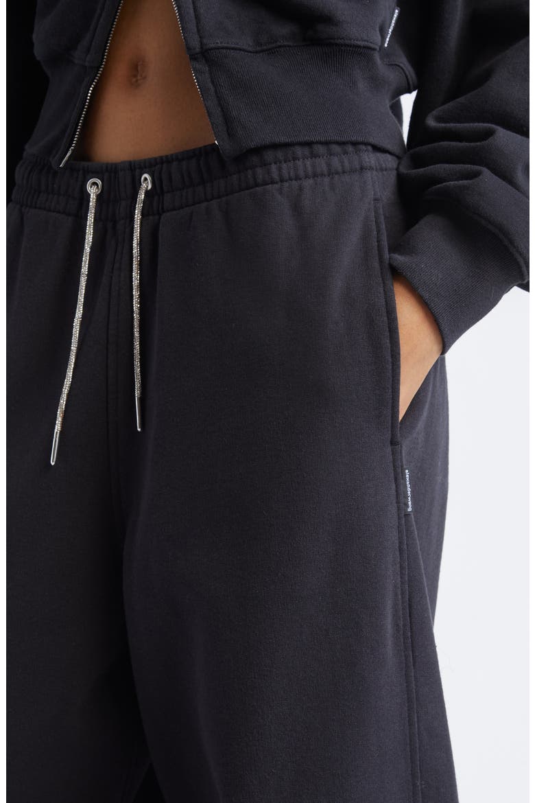 Wide Leg Sweatpants with Rhinestone Drawstring, Alternate, color, BLACK