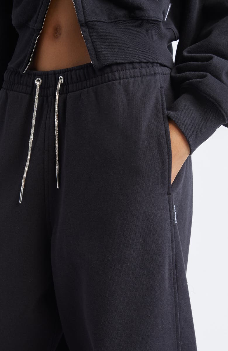 Alexander Wang Wide Leg Sweatpants with Rhinestone Drawstring, Alternate, color, Black
