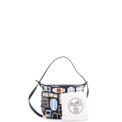 Pre-owned Hermes Hermes Sursoie To Go Pouch Printed Silk And Leather In Blue