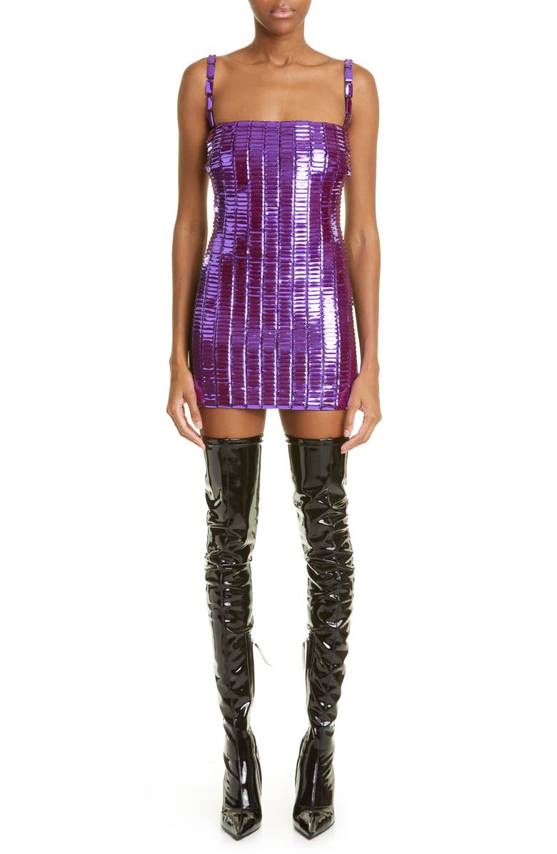 The Attico Rue Embellished Square Neck Minidress, Main, color, 