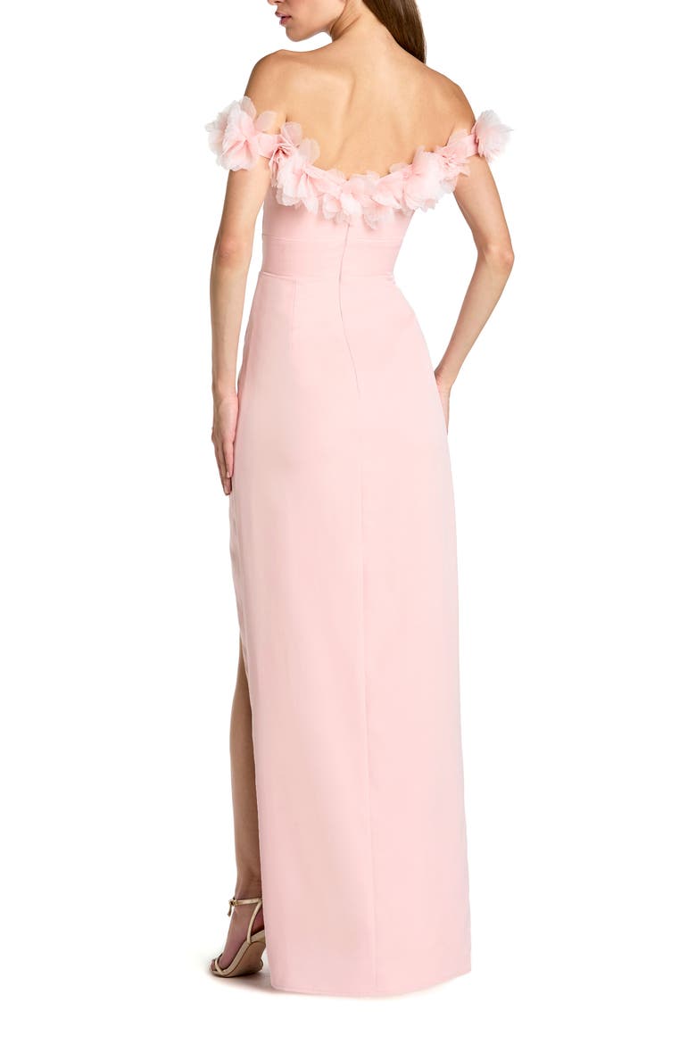 Off The Shoulder Column Gown With 3D Flowers, Alternate, color, Dusty Rose